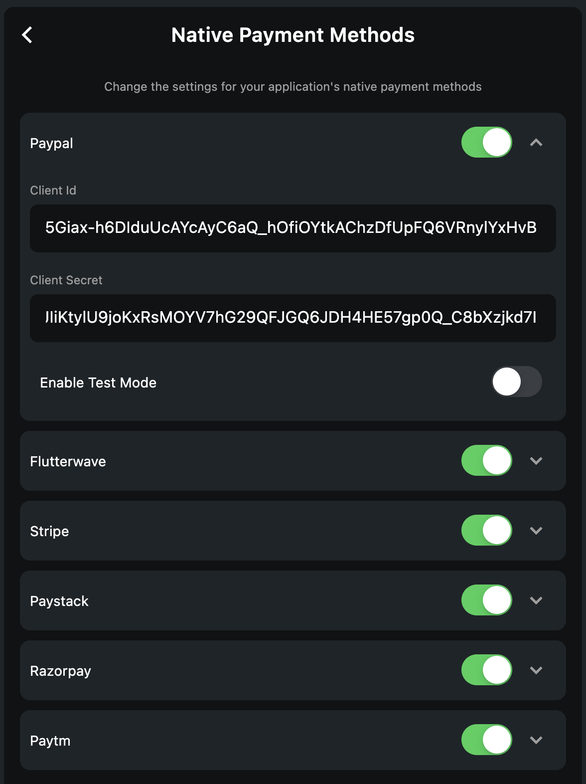 Supported Native Payment Gateways