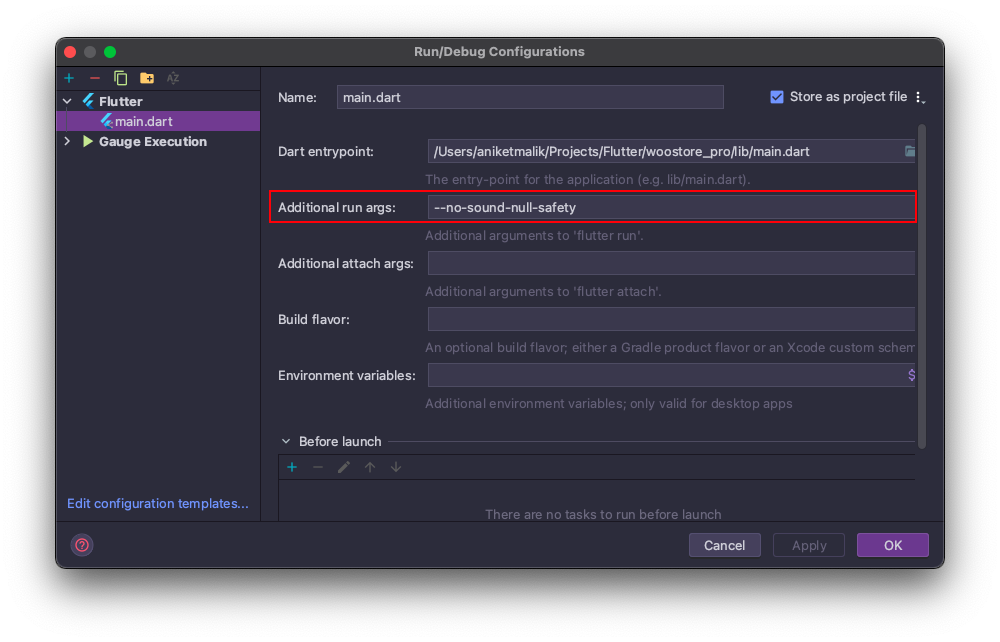 Android Studio Configuration Window